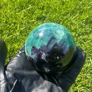 Green and Purple Fluorite Crystal Sphere